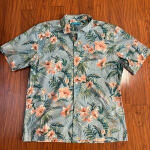 Tori Richard Tropical Floral Short Sleeve Button Down Shirt Mens XL Blue Pink